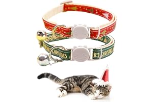 GOLDTIGER Christmas Breakaway Cat Collar with Bells 2-Pack – Festive Red & Green Holiday Pet Accessories，Adjustable from 7.5 to 12.6 Inches