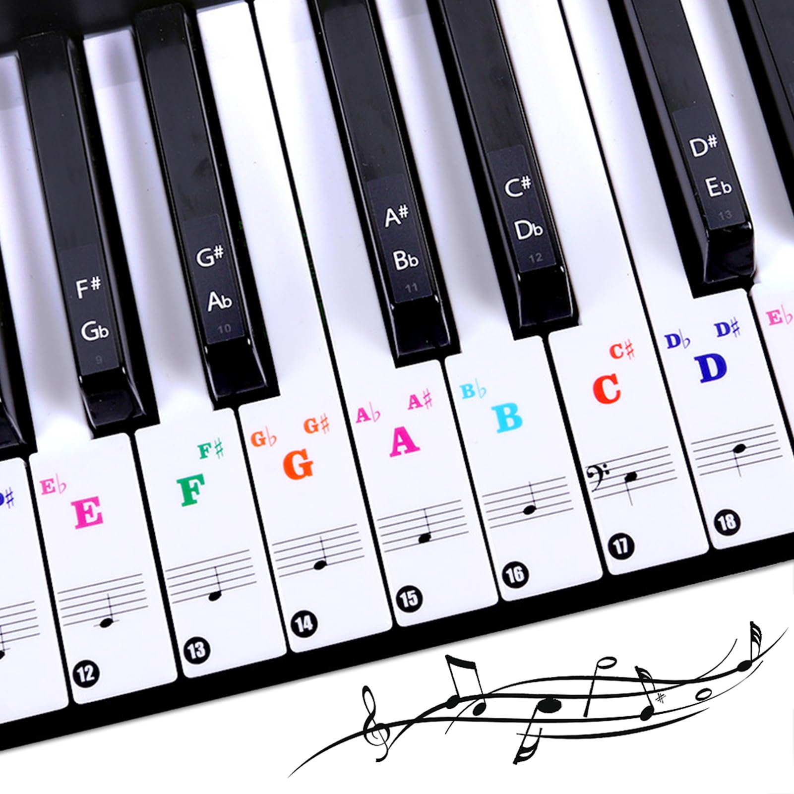 XPOOP Piano Keyboard Stickers Piano Key Music Notes Letter Label Piano Notes Guide for Beginner for 37/49/54/61/88 White and Black Keys Removable Piano Keyboard Note Labels for Learning