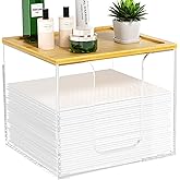 VITVITI Disposable Face Towel Holder Box, Acrylic Facial Towel Container for XL Clean Skin Club, Large Disposable Face Towels Storage with Bamboo Lid, for Bathroom, Vanity Makeup, Clear