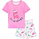 Nidoul Girls Pajamas Short Sleeve Toddler Summer Pjs Girls' Sleepwear 2 Pieces Lounge Sets Kids Clothes 3T-14Y