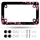 Motorcycle Pink Cherry Blossoms License Plate Frame Flowers Stainless Steel Material Funny Motorbike License Plate Holder Motorcycle Accessories 7