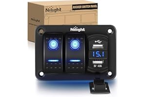 Nilight - 90116C 2 Gang Rocker Switch Panel with 4.8 Amp Dual USB Charger Voltmeter Waterproof 12V-24V DC Rocker Switch with Night Glow Stickers for CarsTrucks Boats RVs,Blue