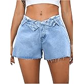 Floerns Women's Asymmetrical Waist Distressed Denim Shorts Casual Wide Leg Short Jeans