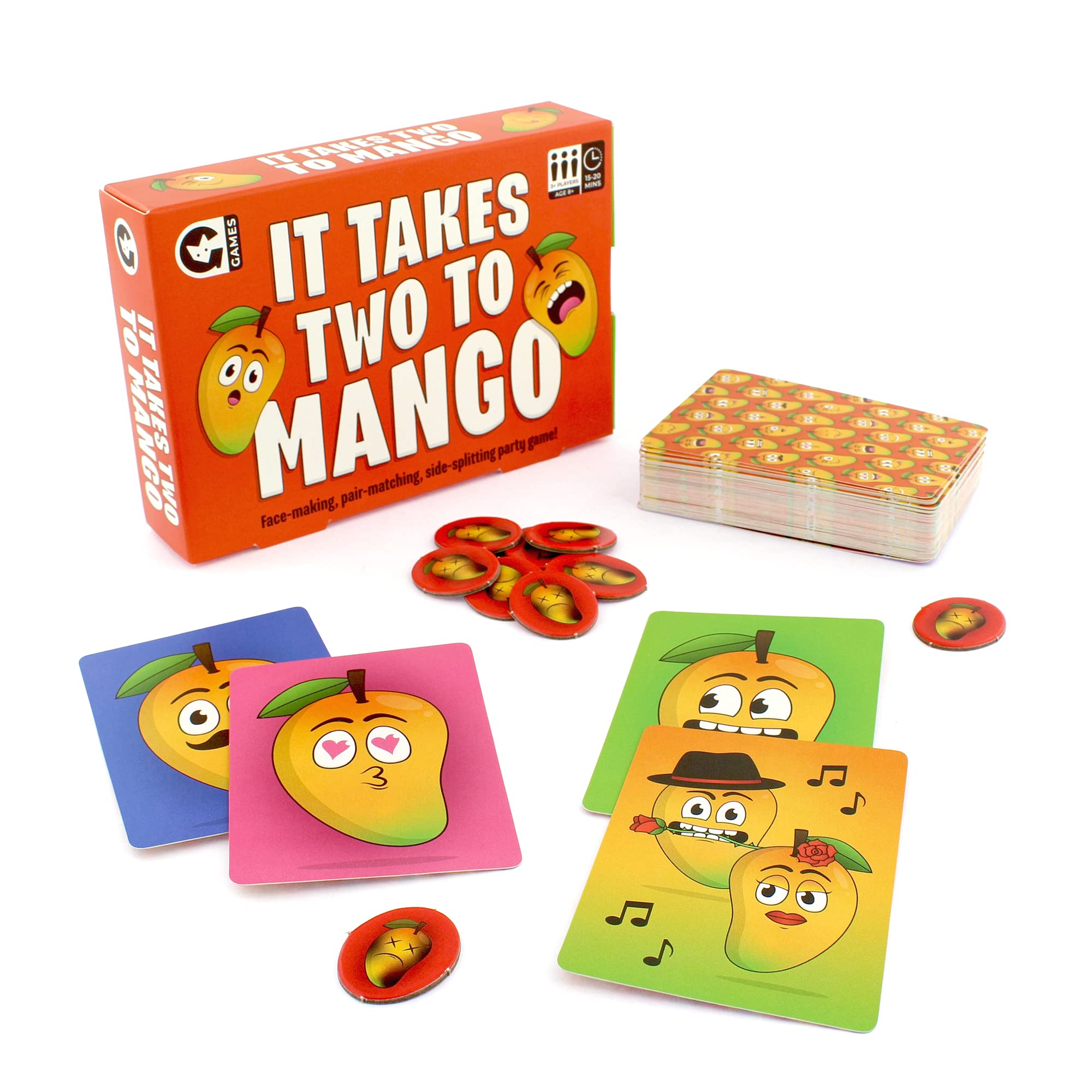 Ginger Fox It Takes Two To Mango Family Fun Card Game - Quick Thinking, Face-Pulling, Matching Pairs Party Game. Great For Taking Anywhere this Christmas. New Travel Sized Easy Play Action Game 2022.