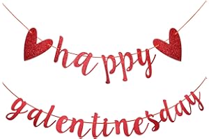 PECLEK Happy Galentine's Day Banner, Red Glitter Heart & Galentine’s Day Garland Banner Sign for Ladies Girls Friends Valentine’s Day Party Decor, Break Up Party Favor Photo Props