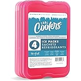 Cool Coolers by Fit & Fresh 4 Pack XL Slim Ice Packs, Quick Freeze Space Saving Reusable Ice Packs for Lunch Boxes or Coolers, Pink