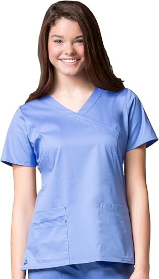 Amazon Com Maevn Women S Blossom Mock Wrap Top Ceil Blue Medium