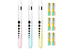 SOONORY Pen Light for Nurses, 3 Pack Medical Pen Lights with Pupil Gauge for Doctor Nurse Student with Baked Porcelain Finishing Aluminum Alloy Body Penlights,White Light Led,6 AAA Powerful Batteries