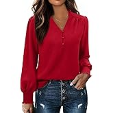 Gleeivy Blouses for Women Dressy Casual Long Sleeve Shirts V Neck Tunic Fall Trendy with Smocked Cuffs Business 2026 Outfits