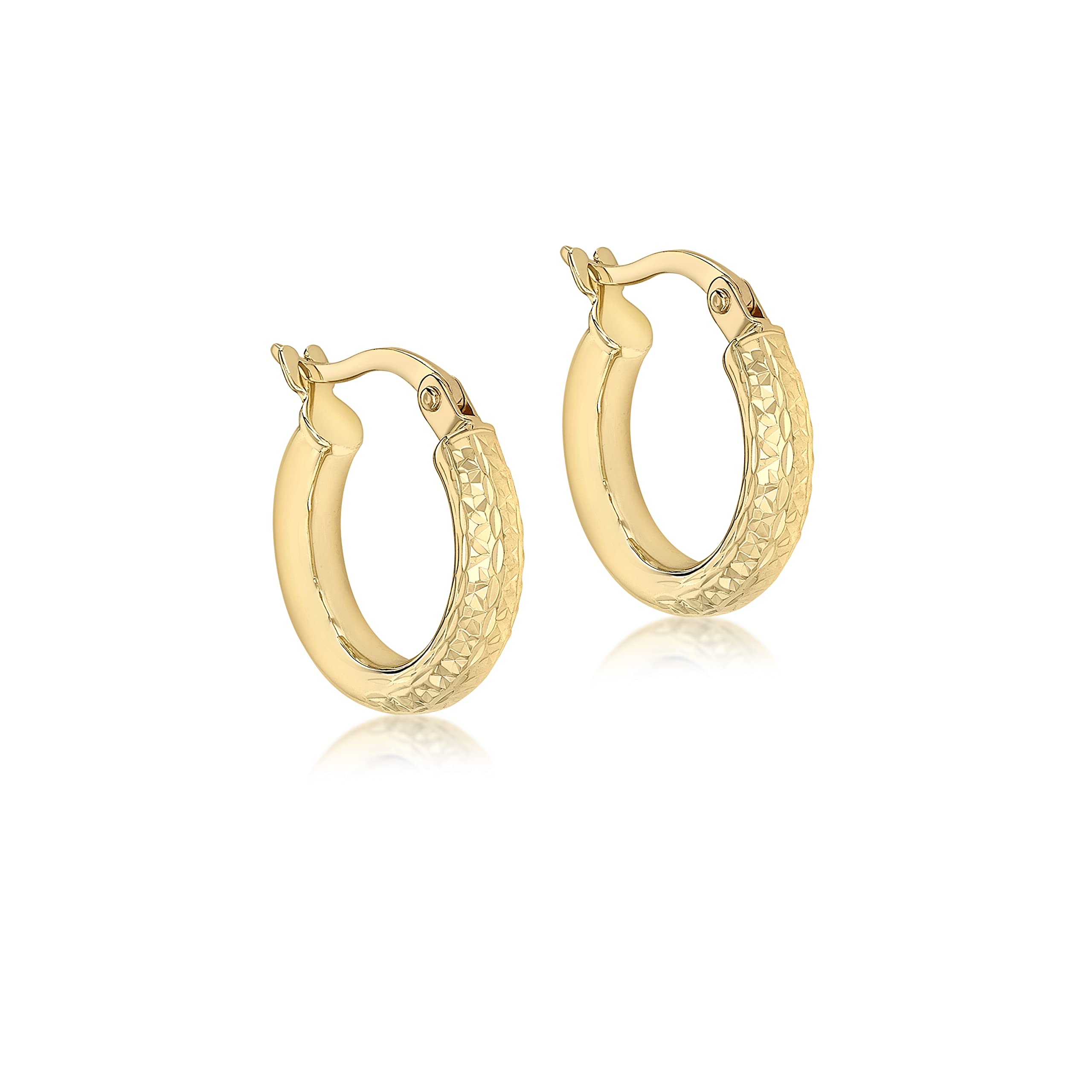 CARISSIMA Women's 9 ct Yellow Gold Diamond Cut Creole Earrings