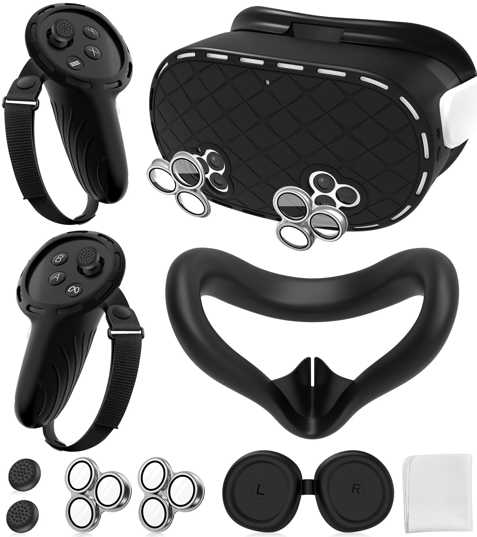 Photo 1 of Silicone Cover Set Compatible with Meta/Oculus Quest 3s Accessories, Silicone Face Cover, Controller Grip Cover, Camera Lens Protector, VR Shell Cover, Protective Lens Cover, Not Fit Quest 3
