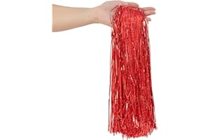 Gloreyan 2500 Strands Christmas Tinsel Icicles Red Iridescent Tinsel Foil Fringe Icicles Christmas Tree Tinsel Decoration for Christmas Birthday Wedding Party Hanging Decoration