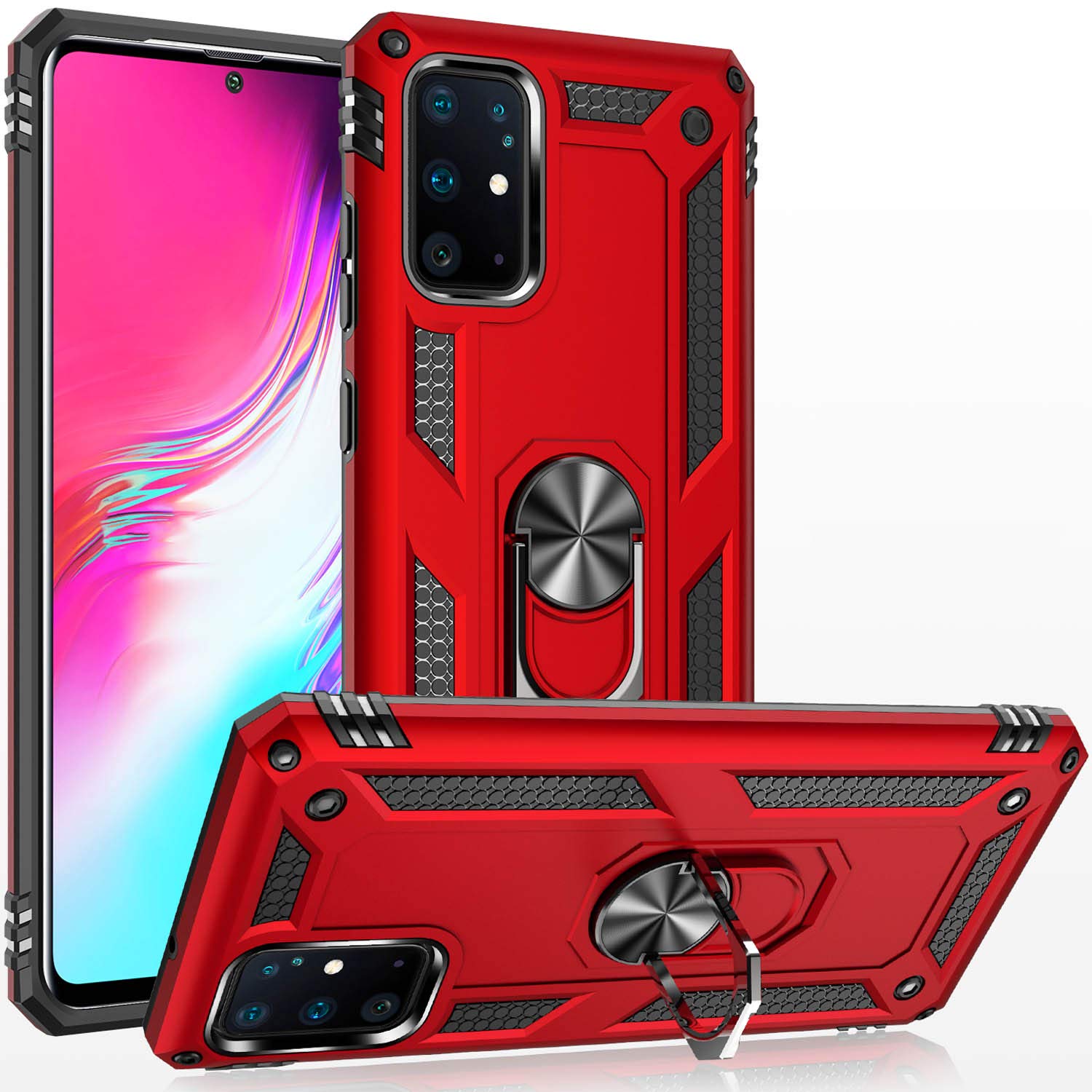 Fetrim Case for Galaxy S20 Plus, Dual Layer Shockproof Protective Phone Case with Rotation Ring Kickstand for Samsung Galaxy S20 Plus/S20+ 5G Red