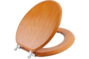 Angel Shield Durable Wood Veneer Natural Toilet Seat Metal Hinged Easy Clean Anti-scratch American Standard(Round,Wood Color)