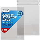 100 Count - Slider Zip 2.5 Gallon Jumbo Food Storage Bags, 13" x 18" 3 Mil Heavy Duty, Extra Large, Strong & Durable For Free