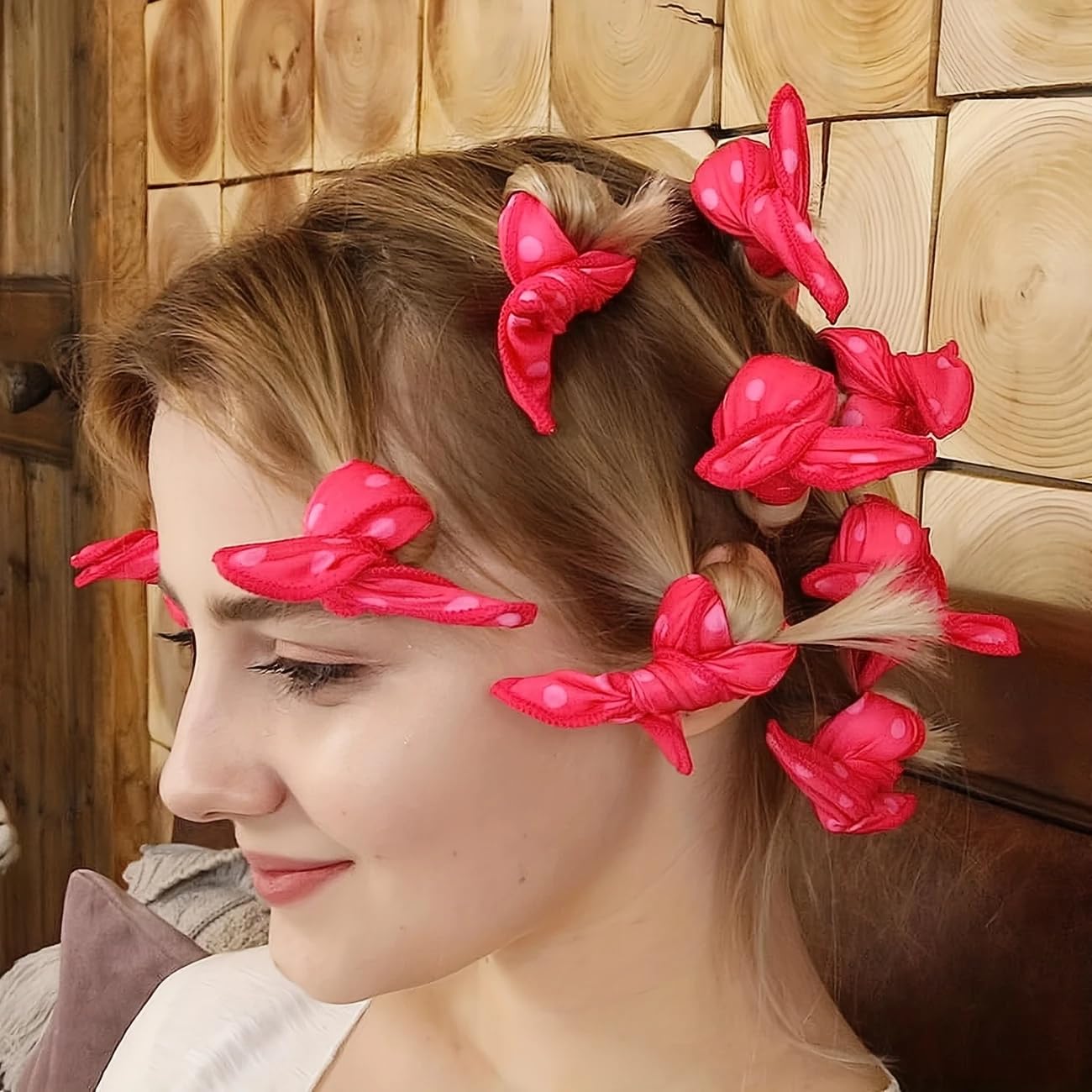 Photo 1 of 10pcs Heatless Sleep Hair Headband - Pillow Soft Foam for Women, Polka Dot Design, Create Natural Curls & Waves, Overnight DIY Styling Tools