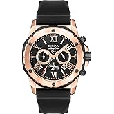 Bulova Men's Marine Star Series A Rose Gold Stainless Steel 6-Hand Chronograph Quartz Watch, Black Silicone Strap Style: 98B104