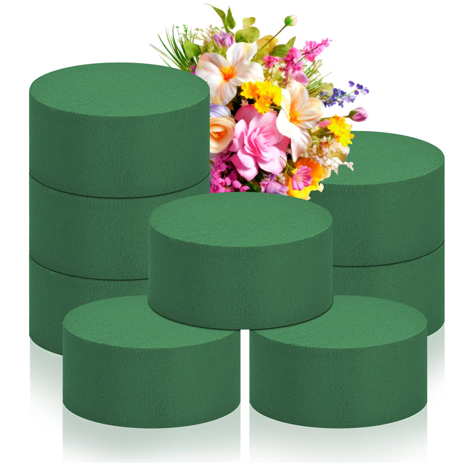 Photo 1 of 6Pcs 3.8" Round Floral Foam Blocks, Green Wet Dry Flower Foam for Fresh and Artificial Flowers, Wedding, DIY Craft, Party Decoration, Flower Arrangements (3.8" X 1.5")