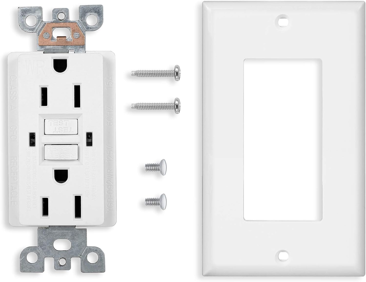 1 Pack - GFCI Duplex Outlet Receptacle - Weather Resistant 15-Amp/125-Volt, Self-Test Function with LED Indicator - UL Listed, cUL Listed - Wall Plate and Screws Included, White - - 