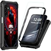 DISUOFEART for Samsung Galaxy A17/ A26 5G Phone Case with Tempered Glass Screen Protector, Raven on Skull Under Red Moon Shockproof TPU Cover, Reinforced Corners, Anti-Scratch, Full Protection