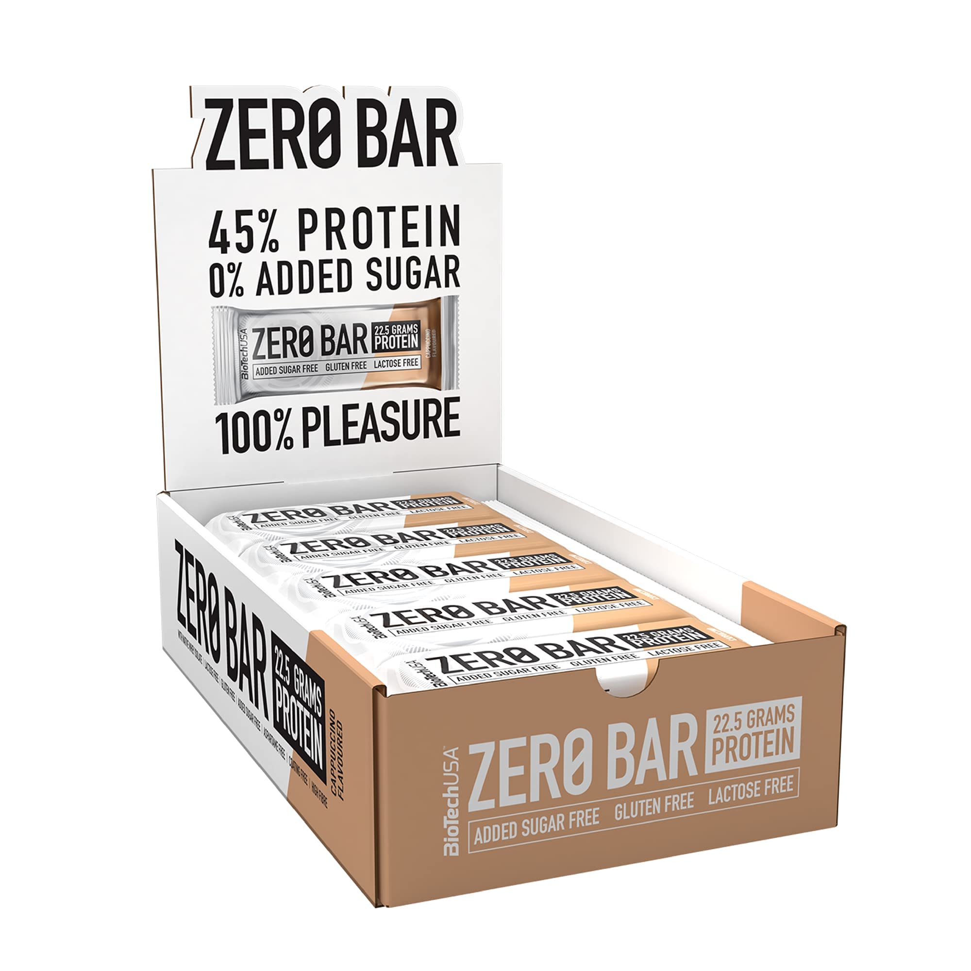 BioTechUSA Zero Bar Protein Snack - Low Sugar & Lactose-Free | Crispy Texture | Delicious Flavors | Ideal for Diets & Workouts, 20 * 50 g, Cappuccino