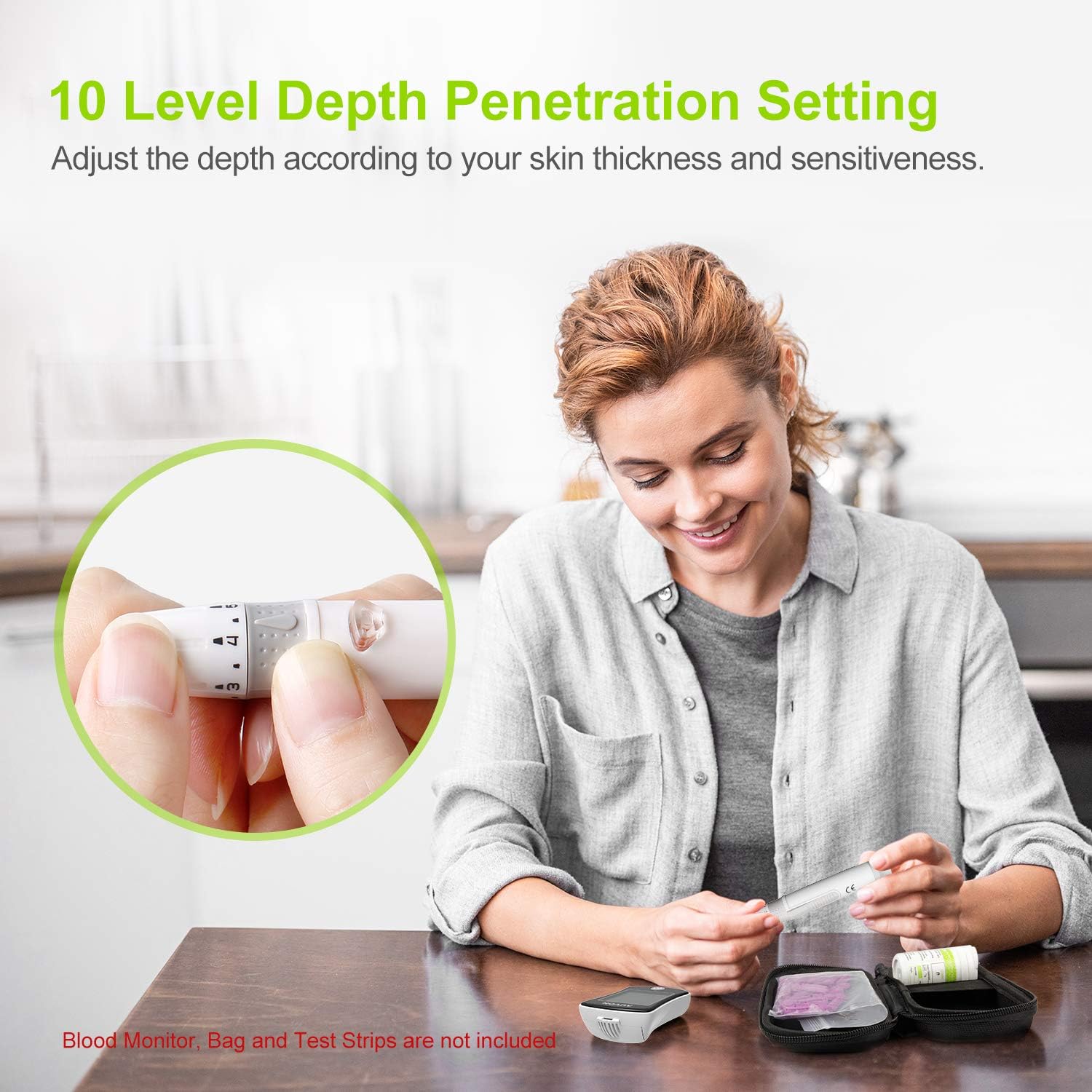 AUVON Lancing Device with Less Pain Design, Blood Sample Pen and Twist Top 100pcs 30 Gauge Lancets for Blood Sugar Level Monitoring: Health & Personal Care