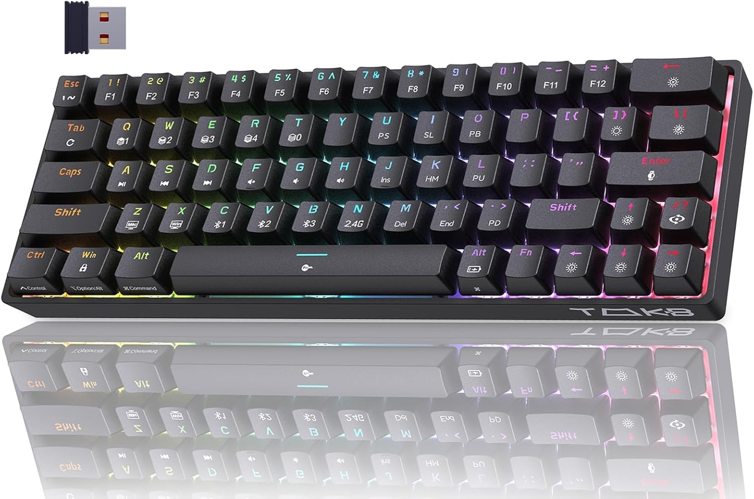 TMKB T63 60% Wireless Mechanical Gaming Keyboard, Compact 63 Keys Bluetooth Keyboard, Triple Mode BT5.0/2.4G/USB-C,Quiet Red Switch, RGB Backlit for iPad Mac PC Xbox-Black