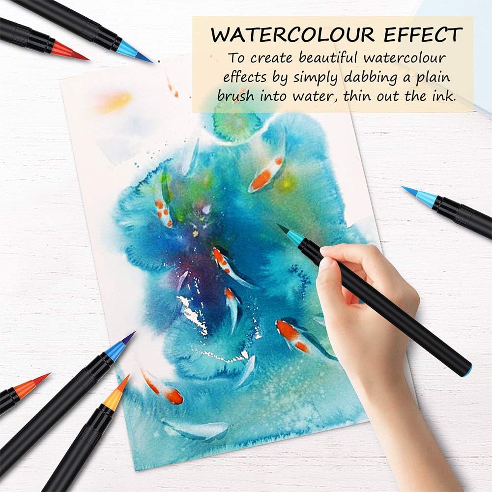 Watercolor Brush Pens, Emooqi 36 Colors for Real Brush Pens, Includes 2 Blending Brushes & 8 Watercolor Paper, for Artists and Beginner Painters to Colouring Books, Calligraphy, Drawing : Office Products