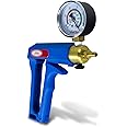 LeLuv Vacuum Pump Maxi Ergonomic Brass with Nylon Covered Handle with Release Valve and Installed Gauge - Blue