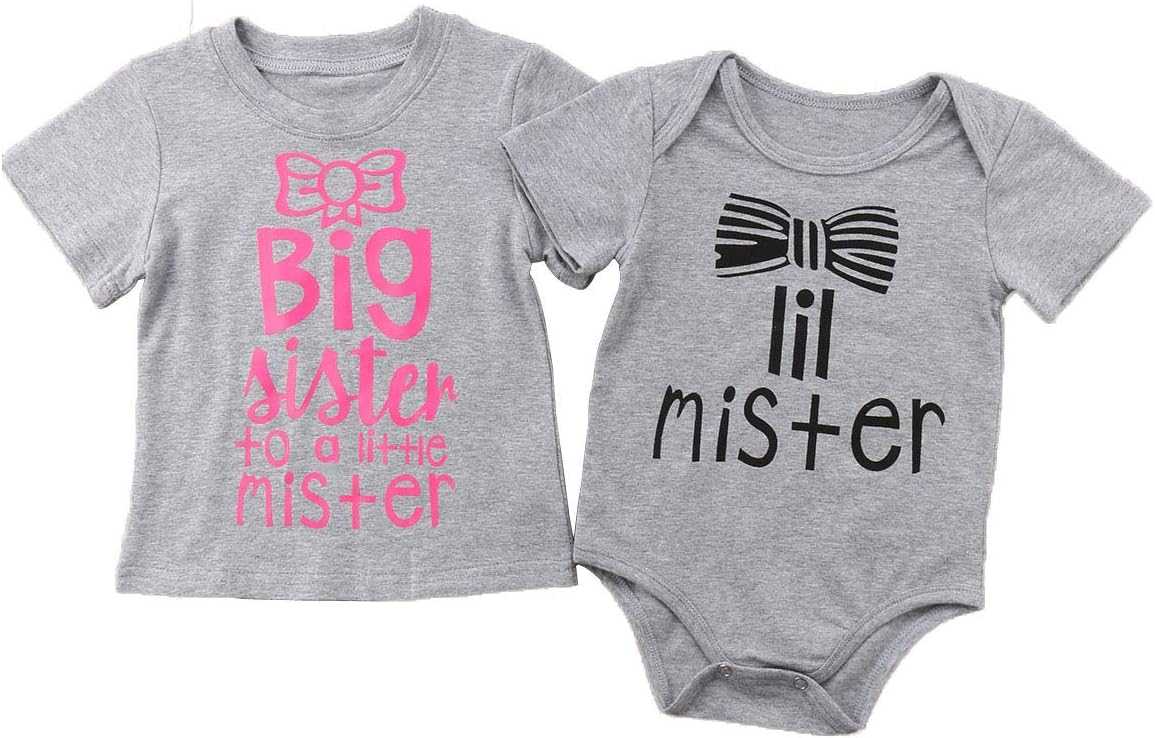 Infant Baby Matching Outfits Sibling Shirt Set for Sisters and Younger Brother
