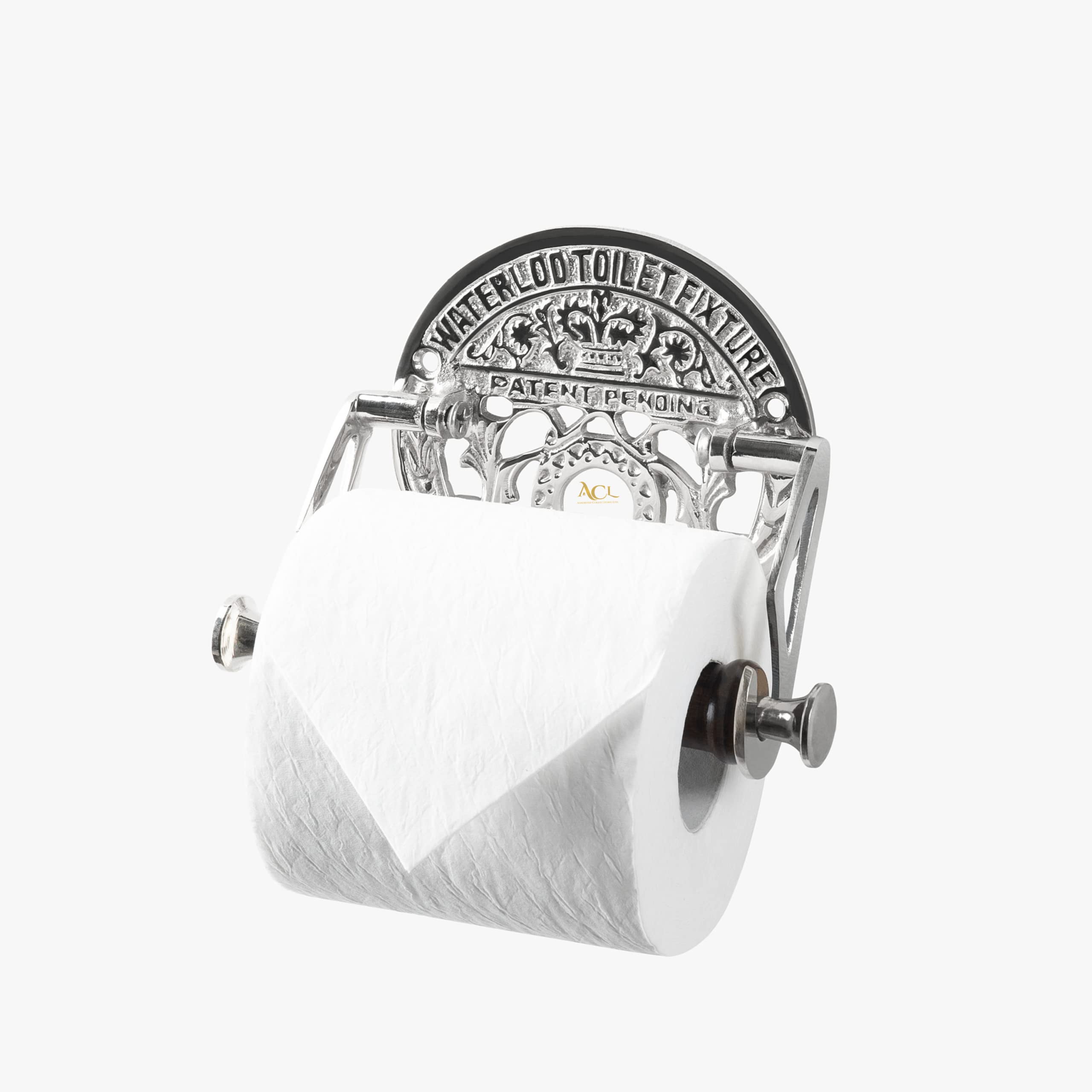 ACL Toilet Roll Holder Wall Mounted - Waterloo Fixture Style Toilet Paper Holder for Bathroom – Polished Nickel Novelty Toilet Roll Holder with Included Hardware