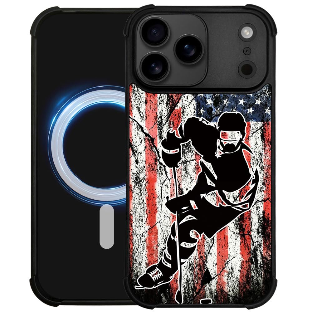 DJSOK Case for iPhone 17 Pro,Compatible with MagSafe,Shockproof Rugged Cover Case,Ice Hockey America Flag