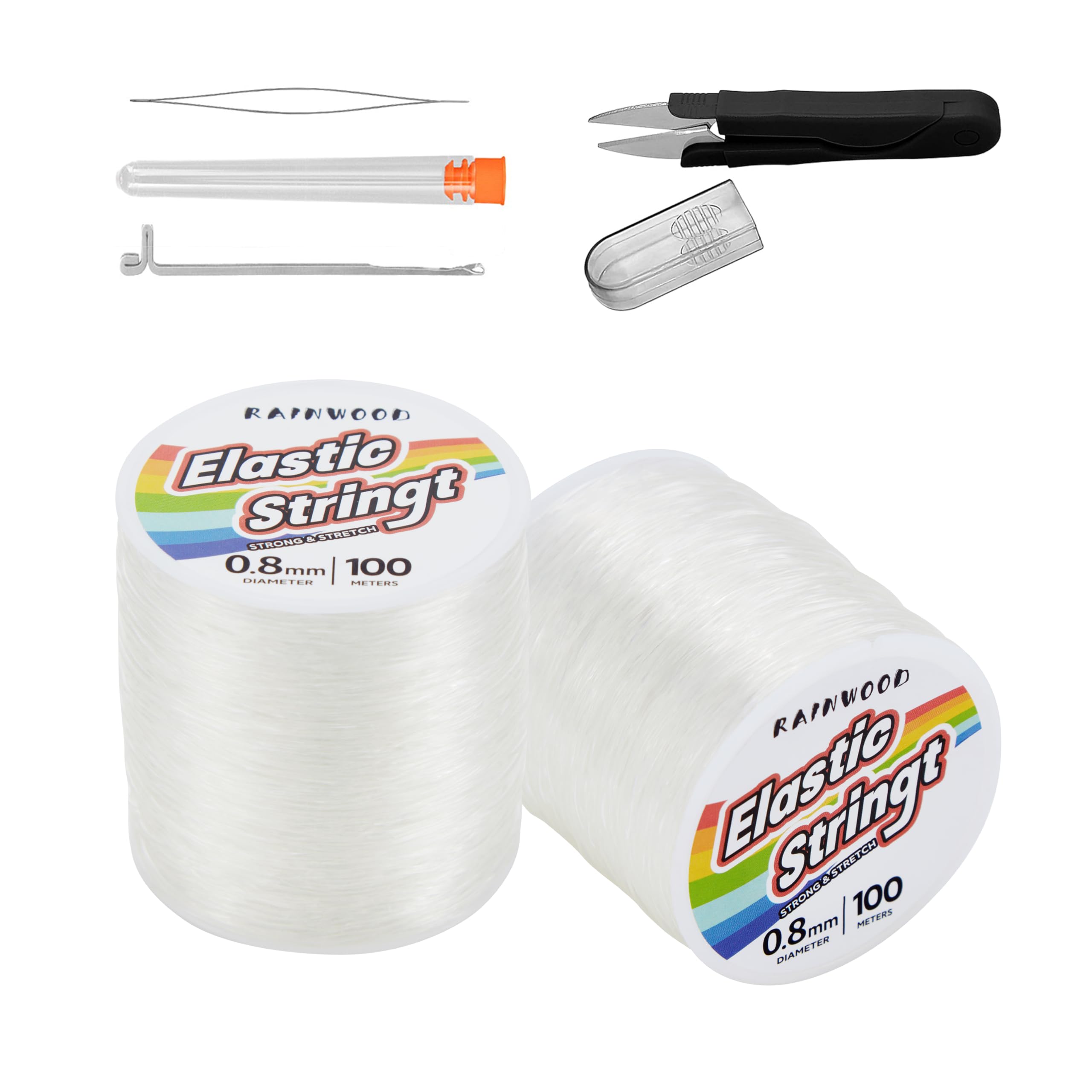Elastic Bracelet String Cord Kit: 2 Rolls of 200m (0.8mm) Clear Beaded Stretch Cord with Tools - Perfect for Bracelet Making and DIY Jewelry Projects!