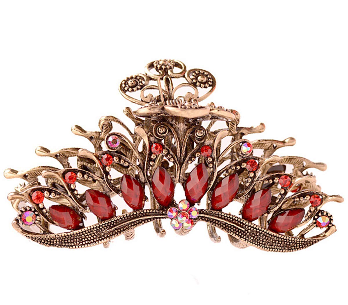 Fodattm Women Lady Girls Retro Flowers Hair Claw Clip Large Hair Updo Grip Bath Accessories for Thick Hair Vintage Alloy Rhinestone Non-Slip Hair Jaw Clips Hairpin Fancy Hair Clamp (Red)