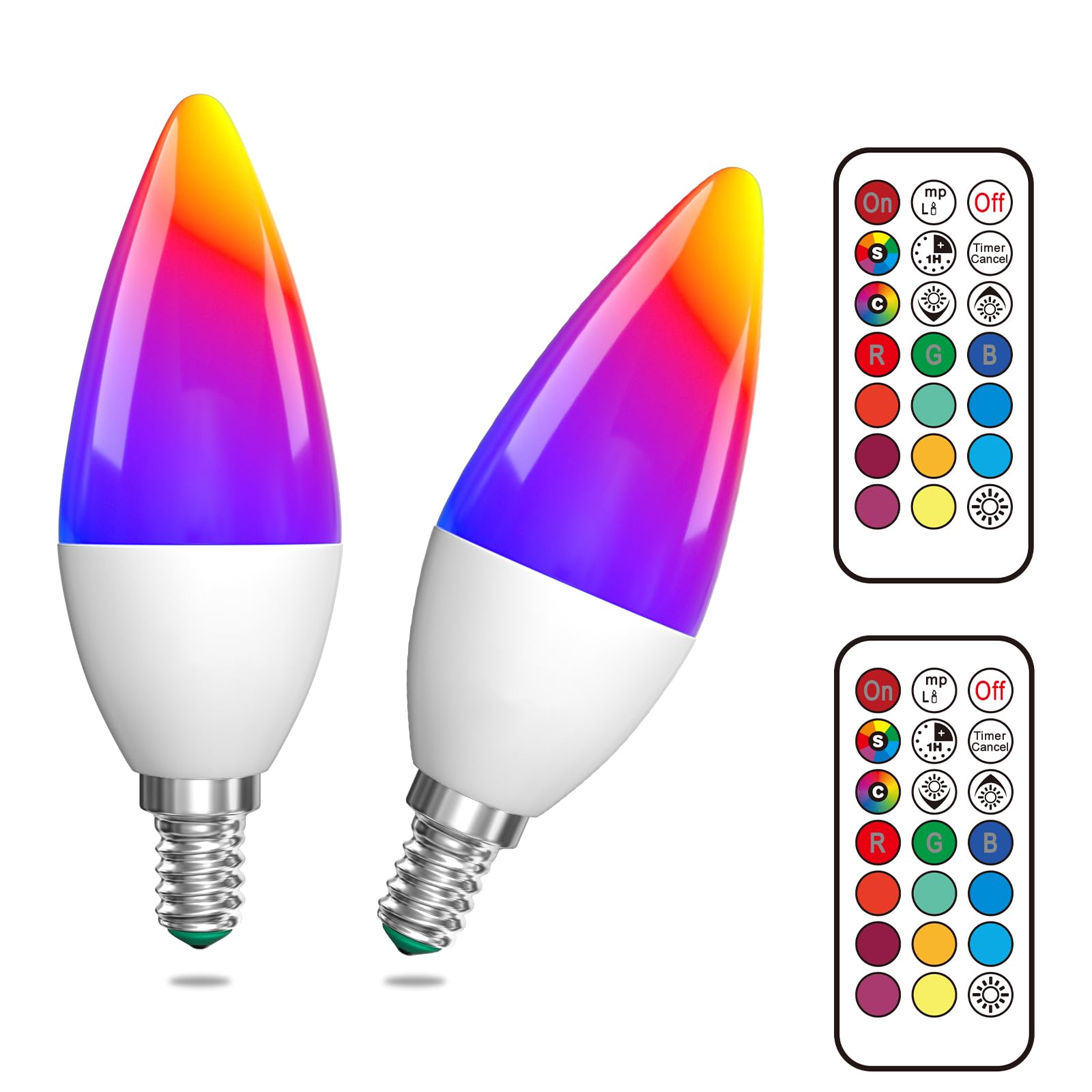 Bonlux LED E14 Colour Changing Light Bulb, 3W Dimmable Warm White 3000K+RGB E14 Candle Bulb with Remote Control, Memory Timer Function, SES Edison Screw for Home Decoration, Party, Bar(2-Pack)