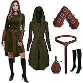 rumnigh Womens Renaissance Costumes Medieval Vintage Hooded Dress, Gothic Costume Fancy Dress for Halloween, Carnival