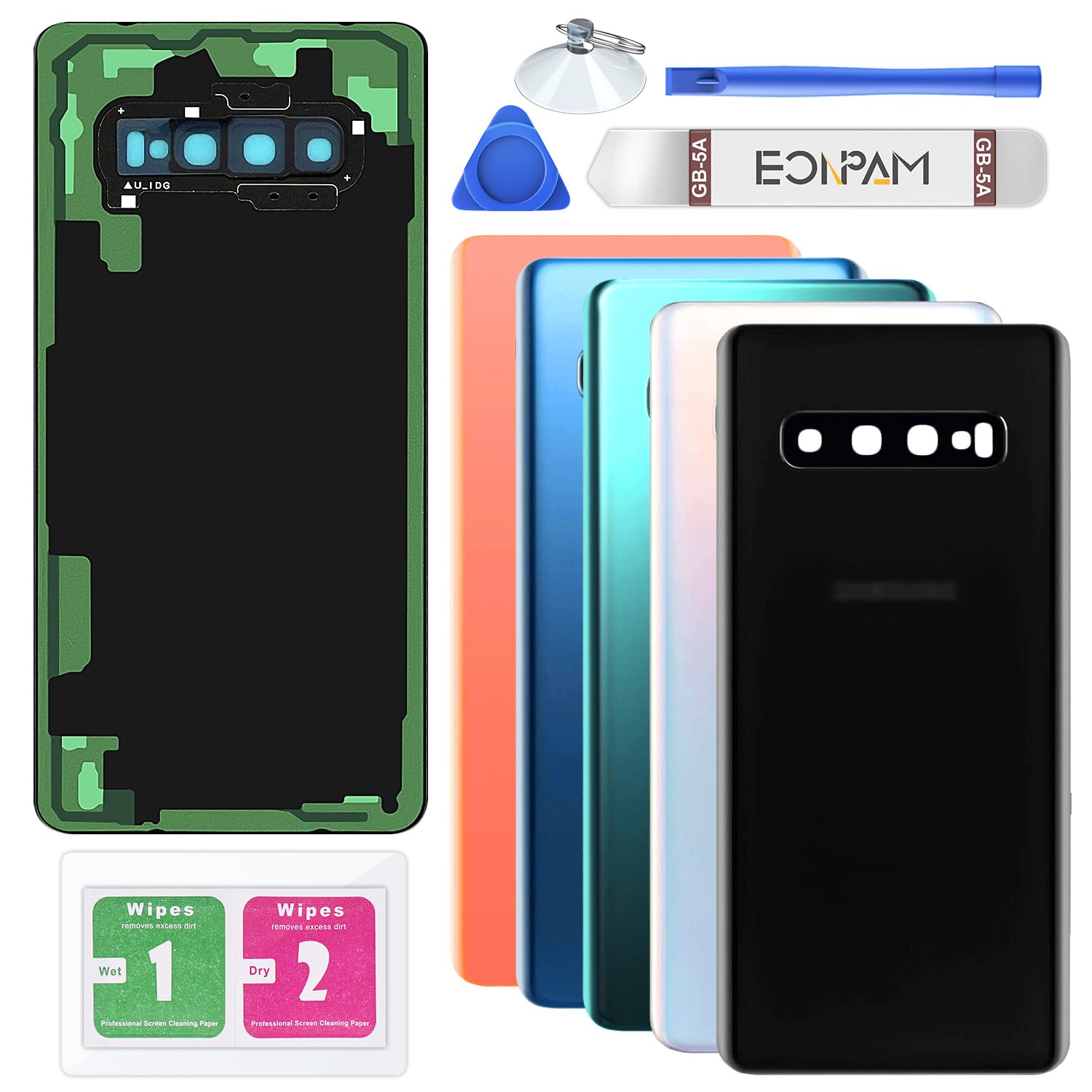 Eonpam Back Cover Glass for Samsung Galaxy S10+ Plus G975 Rear Glass Replacement with Camera Lens + Repair Kit Genuine Rear Housing (Prism Black)