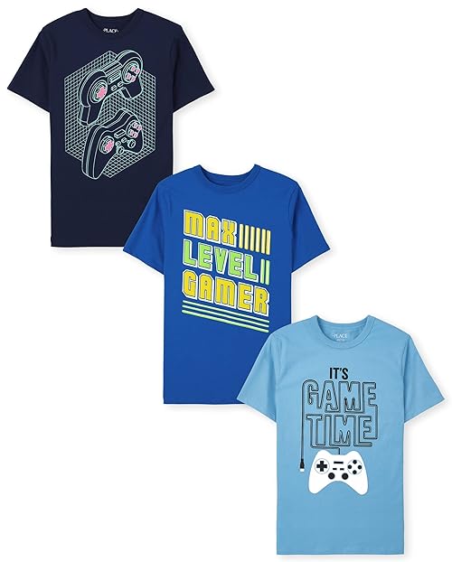 The Children's PlaceThe Children's Place Boys Short Sleeve Graphic T- Shirt 3-PackIt's Game Time/Max Level Gamer/ControllerMedium (7/8)