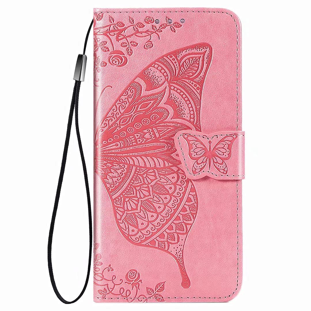 JIAFEI Case for TCL 40 R 5G, Premium PU Leather Flip Wallet Cover, Beautiful 3D Butterfly Phone Shell with Stand/Card Slot Features, Pink