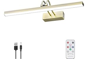 LEEQVHOOLL Battery Operated Picture Light, 16in Wireless Remote Picture Lights for Wall, 280LM Dimmable Timer Art Lighting for Paintings,Gallery,Artwork,Display (Antique Brass)