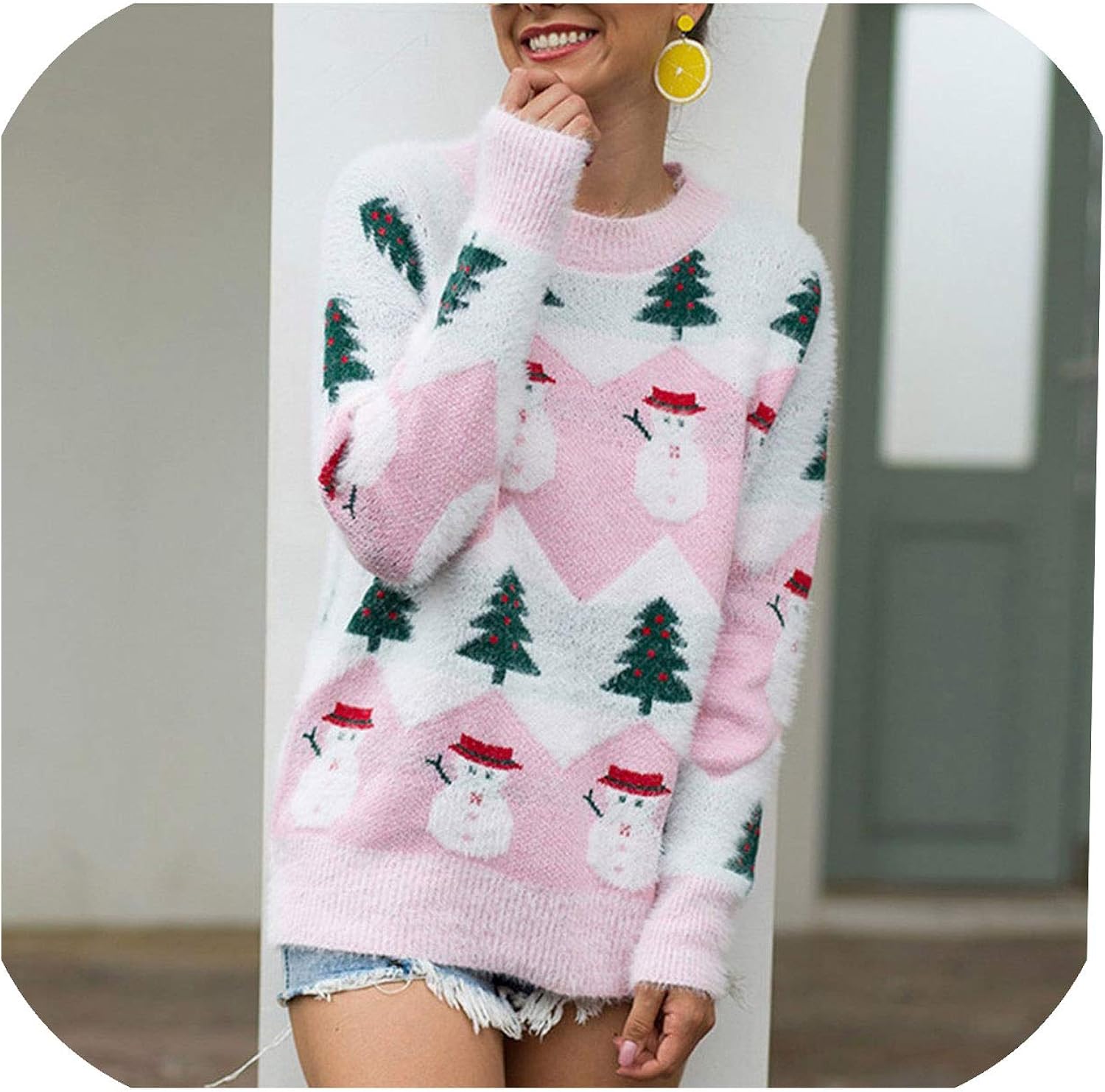 Store Weihnachtspullover Damen Casual Pullover Strickpullover Winter