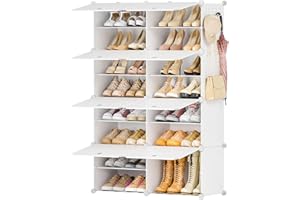 Shoe Rack - 8 Tier Shoe Storage Cabinet - 32 Pair Plastic Shoe Organizers Shoe Shelves with Doors for Closet Hallway Bedroom 
