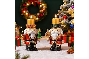 WIOR 2PCS Christmas Nutcracker Candle Holders, Resin Nutcracker Soldier Figures Candlestick Stand Decorative Tea Light Candle