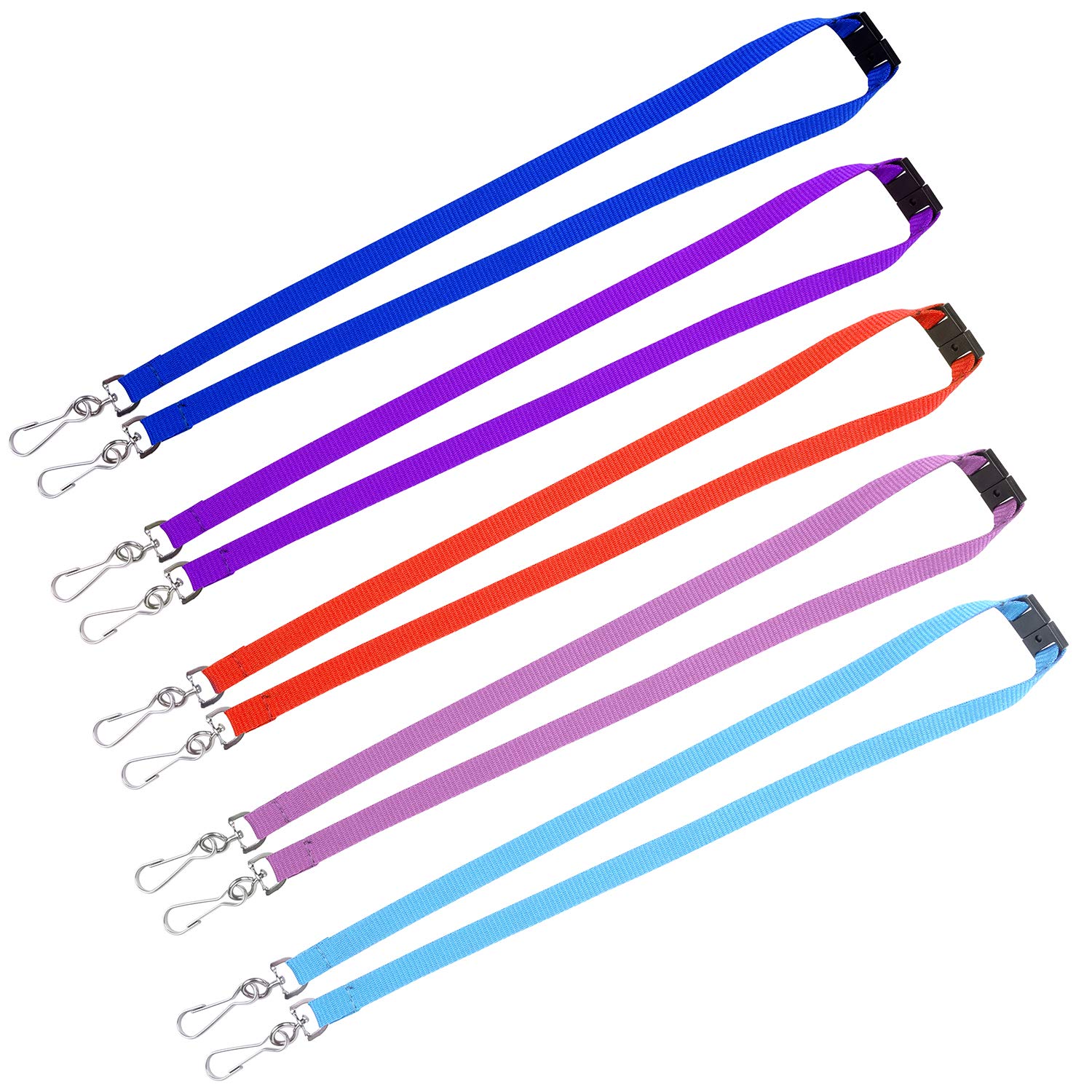 Wisdompro Double Clip Lanyards for Neck, 5 Pack Lanyard with Double Swivel J Hook and Safety Breakaway Buckle for ID Name Tag and Badge Holders - Multicolour