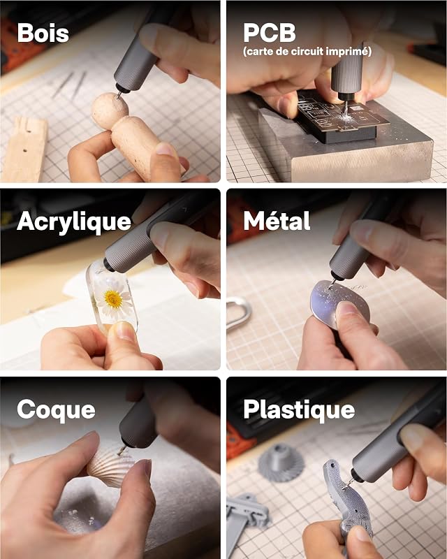 SNAPBLOQ D-A03 Kit de perceuses électriques sans fil à 3 vitesses, LED, 20 en 1 Kit portable pour bijoux, résine, plastique, bois, bricolage