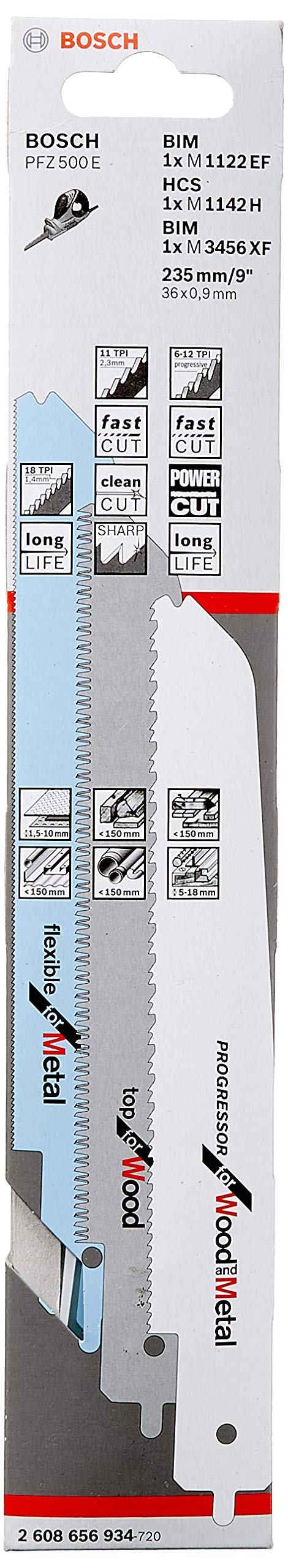 Bosch 3-Piece Reciprocating Saw Blade Set (Wood, Wood with Nails, Metal, Plastic, Accessories Reciprocating Saws)