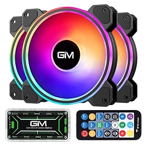 GIM KB-24 Pro RGB Case Fans, 3 Pack 120mm Quiet Computer Cooling LED Fan for PC case and CPU Cooler, Colorful Rainbow Speed Adjustable Cooler with Hub