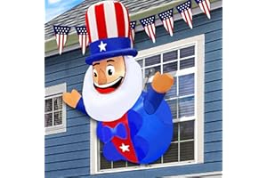 TURNMEON 4 Ft 4th of July Inflatable Uncle Sam Lean Out from Window with LED Lights Decoration Outdoor Patriotic Blow Up Memorial Day Independence Day Decorations Yard Lawn Garden