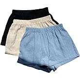 MakeMeChic Women's 3 Pack Linen Shorts Summer Beach Boxer Shorts