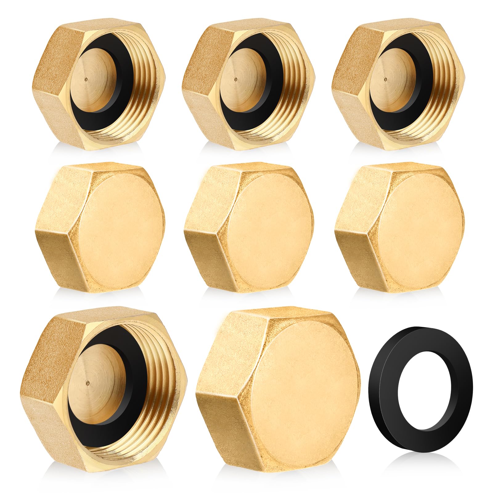 Photo 1 of Jeffdad 6 Pcs Brass Blanking Nut Cap, 3/4" Female Blanking Stop Cap with Washers, Plumbing Fittings for Washing Machine Radiator Valve Faucets Tap(3/4 inch)